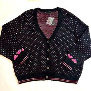 Torrid Cardigan Drop Shoulder V-Neck Button Front Sweater 3X NWT New black pink